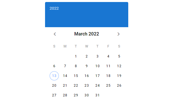 The date picker indicates the current date with the outline of a circle.