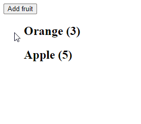 Clicking the button adds a new fruit item with a certain amount.