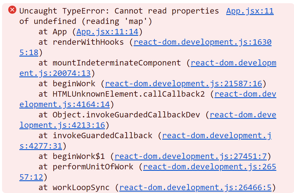 The "Cannot read properties of undefined (reading 'map')" error in the browser console.