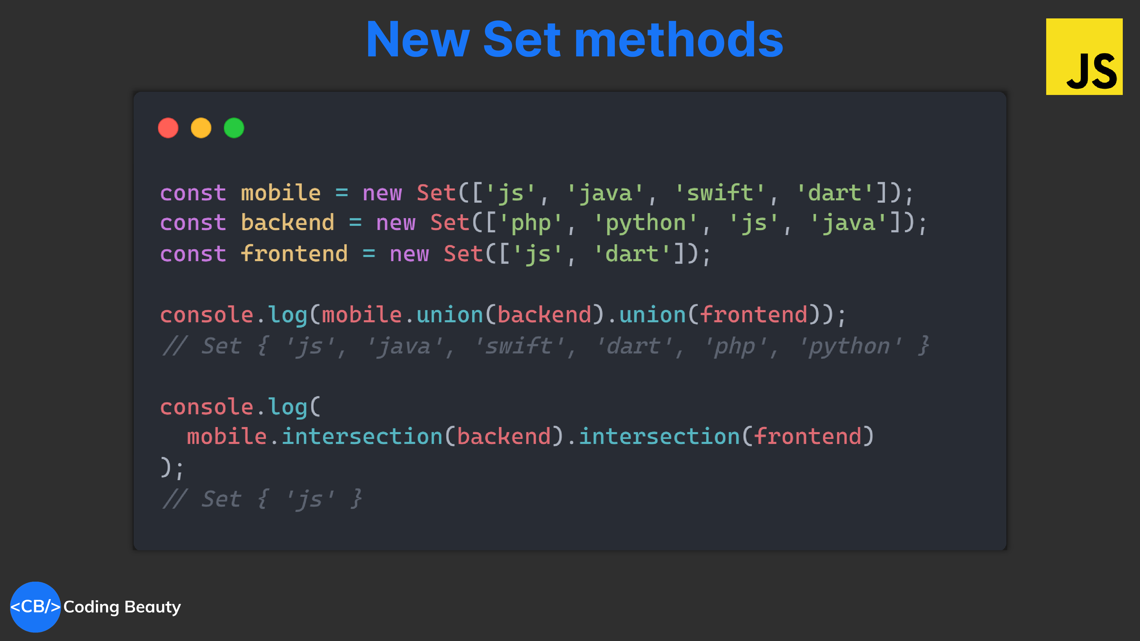 7 new JavaScript Set methods: union(), intersection() + 5 more