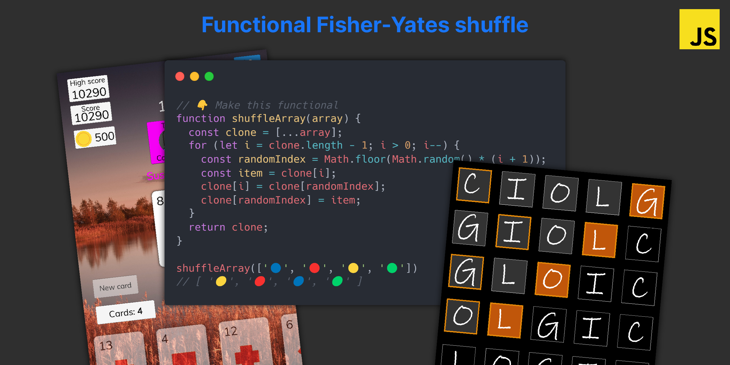 Shuffling algorithm in 1 line instead of 10: functional Fisher-Yates