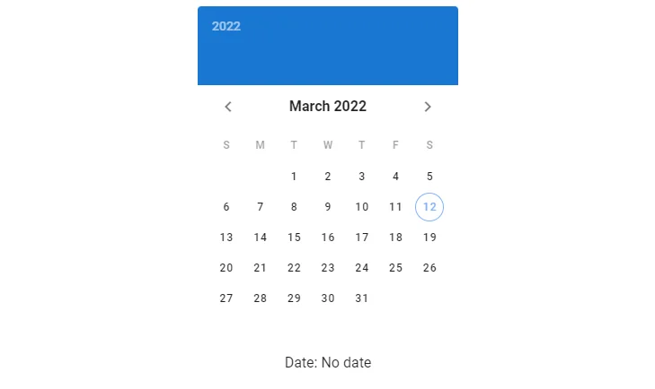 Initially, no date is selected on the date picker.