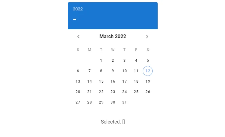 A date picker with no dates selected.