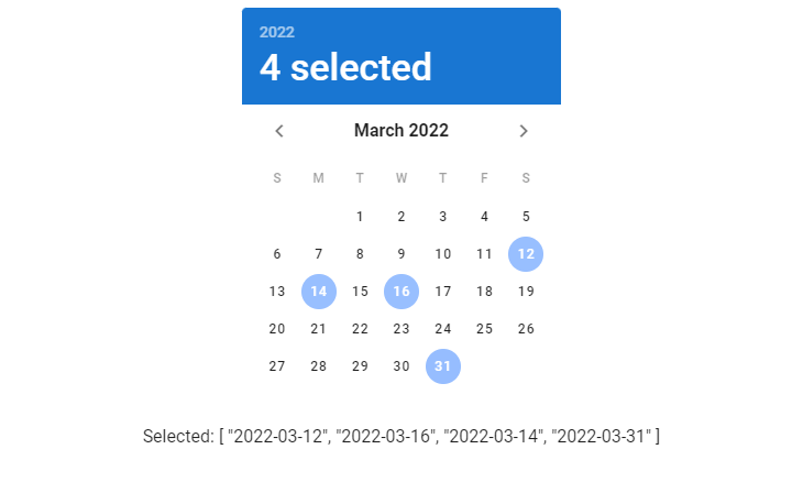 A date picker with 4 dates selected.