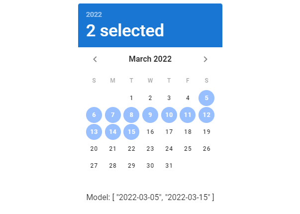 Selecting a range of dates on the date picker.