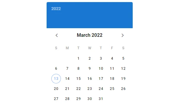 The date picker indicates the current date with the outline of a circle.