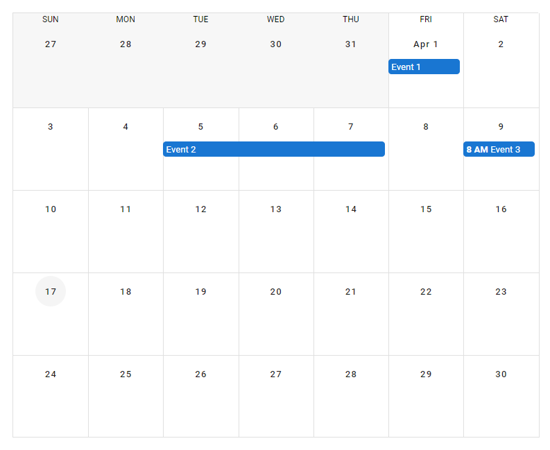 Using the events prop of the Vuetify calendar component.