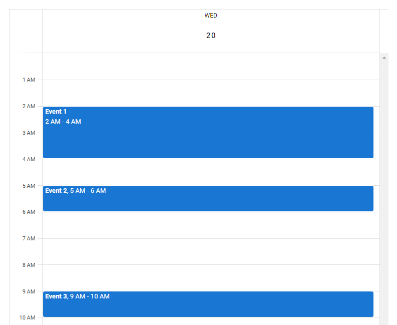 Displaying the day view of the Vuetify calendar component.