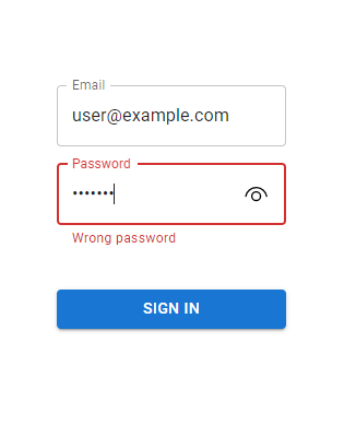 An error message is displayed for a wrong password.