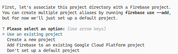 Associating the project directory with a Firebase project.