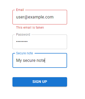 Displaying an error message in the sign-up page.