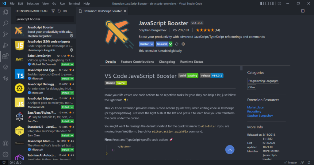 The JavaScript Booster extension for Visual Studio Code.