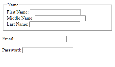 Input elements, some grouped with a <fieldset> tag.