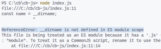 The "__dirname is not defined in ES module scope" error occurring in JavaScript.
