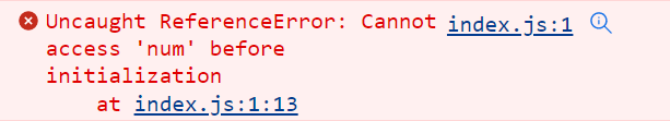 The "cannot access before initialization" reference error occurring in JavaScript.