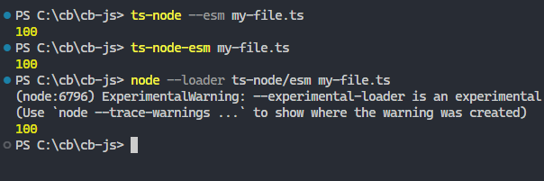 Running ts-node in esm mode.