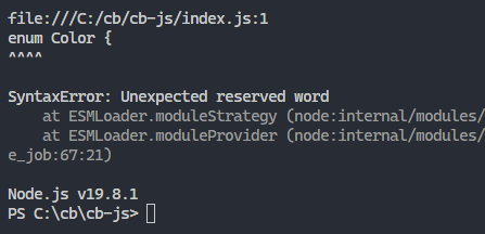 The "Unexpected reserved word 'enum'" syntax error happening in JavaScript.