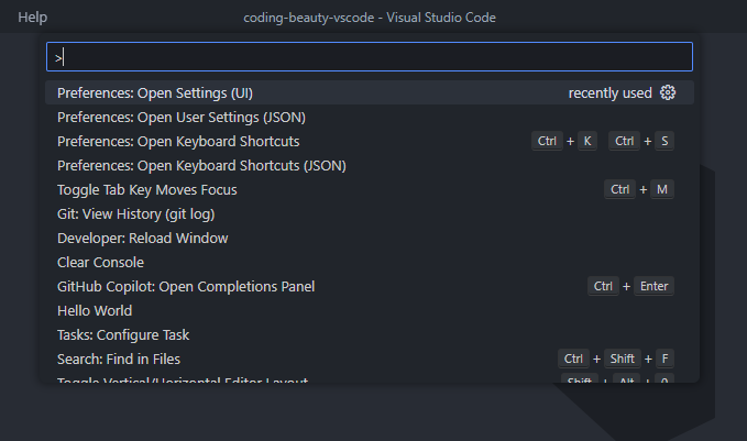 The VS Code Command Palette.