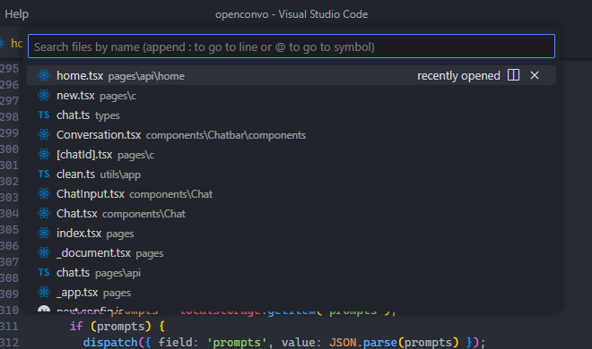 Use Ctrl + P to search for an open a specific file in a VS Code project.