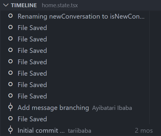 The Timeline view shows a list of snapshot of events related to the current file.