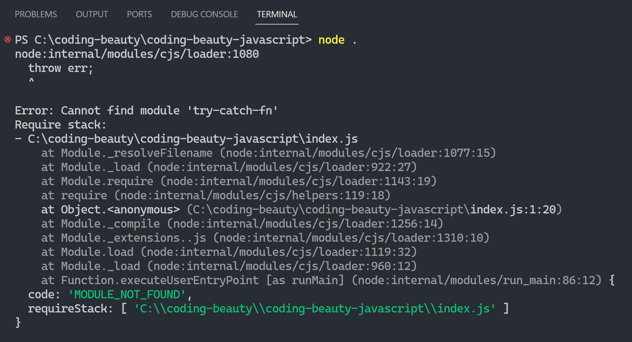 [Solved] Cannot find module in Node.js (MODULE_NOT_FOUND)